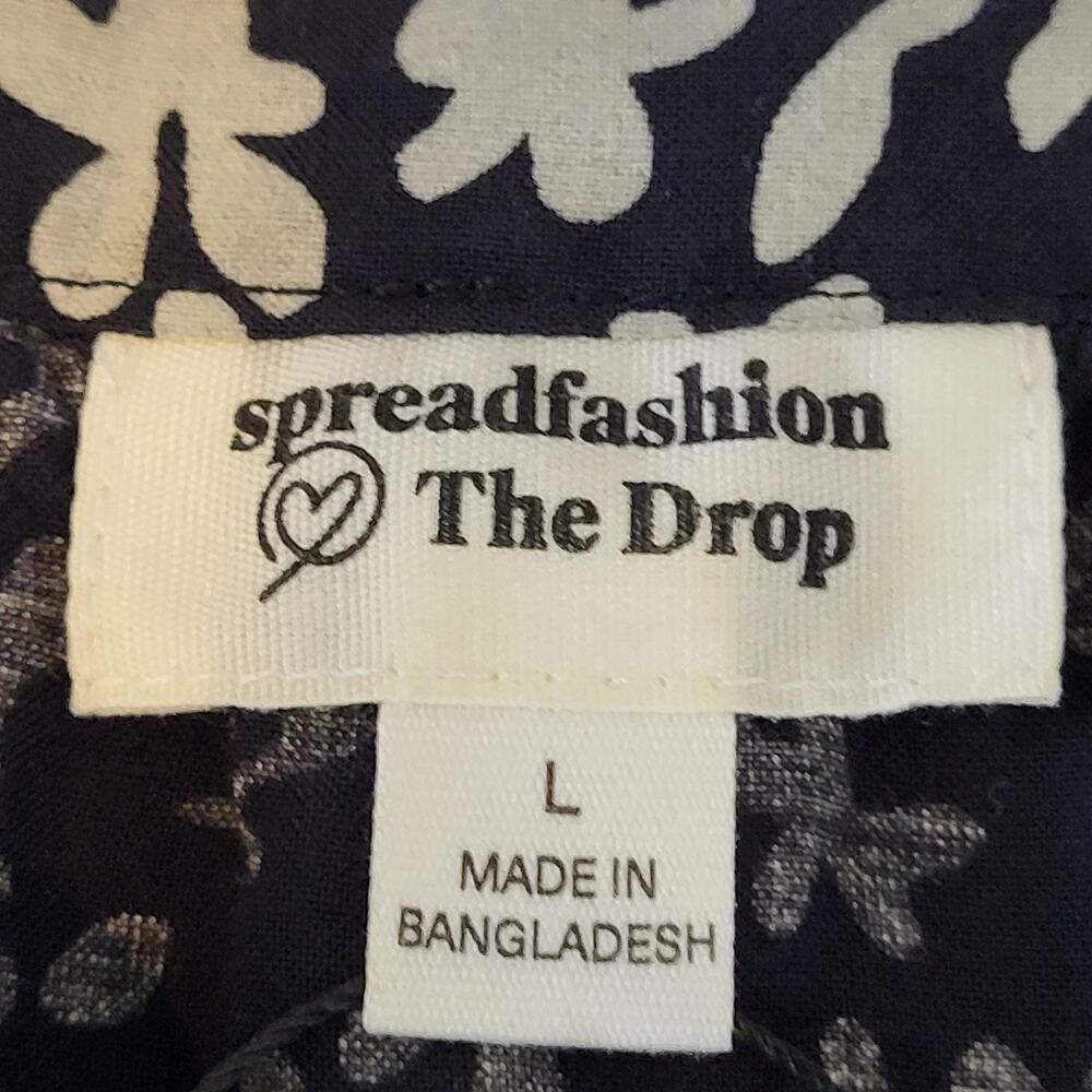 The Drop Large White Black Floral Print Mini Dress 100% Viscose Peplum Hem BOHO - Picture 4 of 13